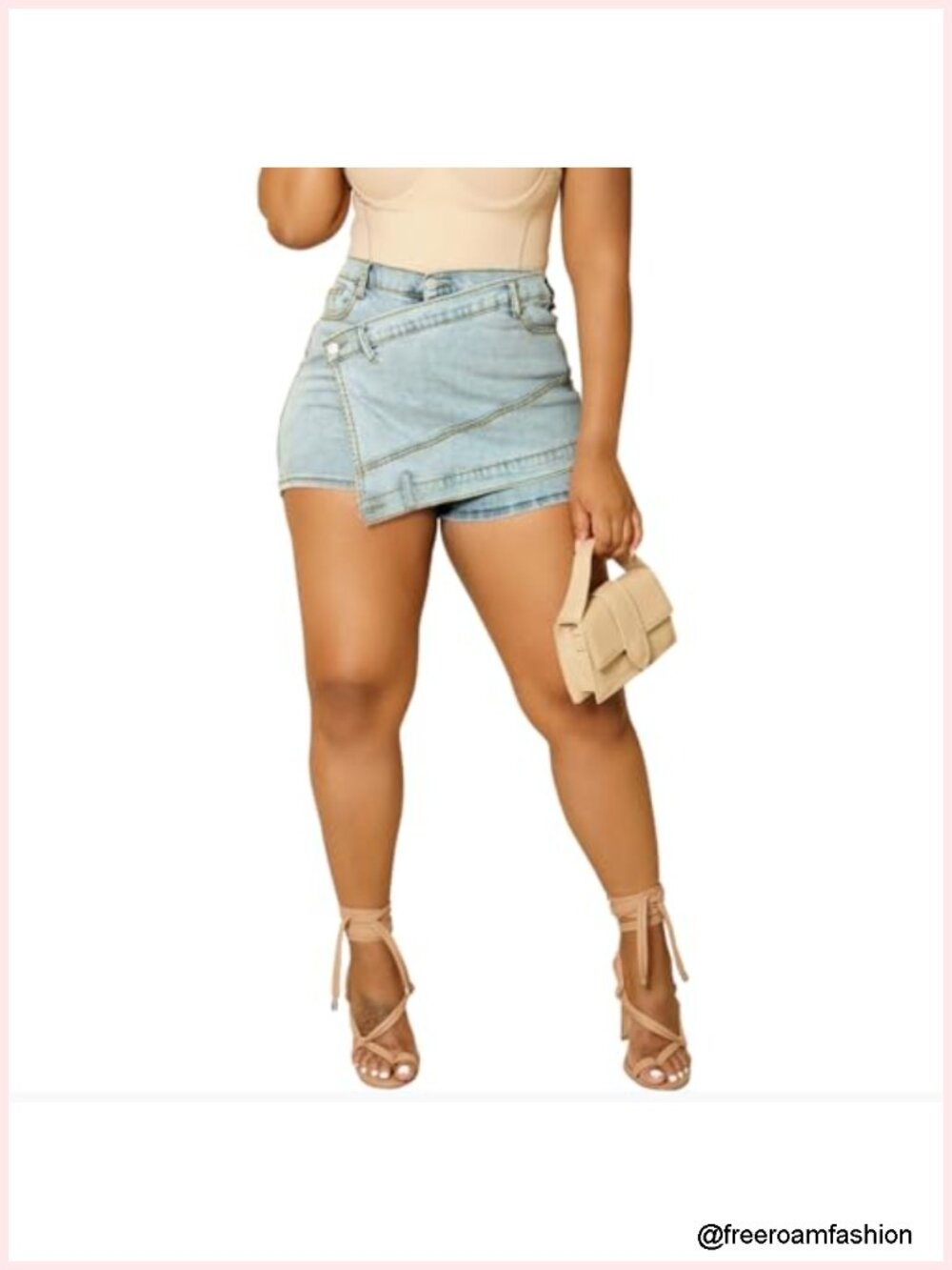 Women's Denim Skorts Asymmetrical Wrap Shorts with Pockets